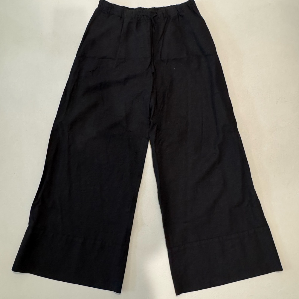 Zara Black Flared Linen Trousers